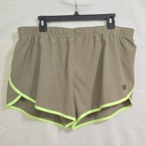 New Balance Womens XL Athletic Running Shorts Beige Neon Yellow 100% Polyester
